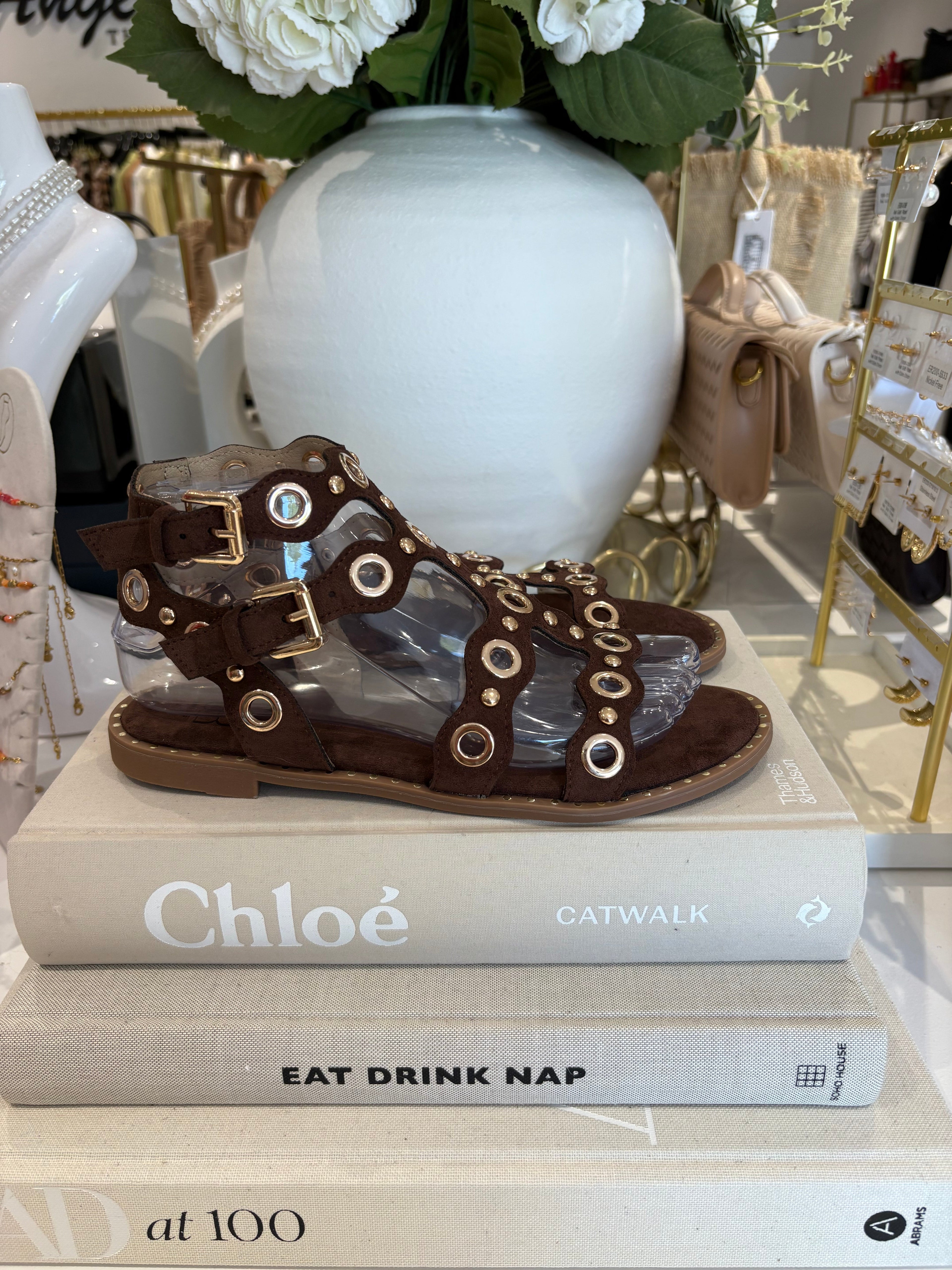 Gold Circle Detail Flat Sandal (4 Colours)