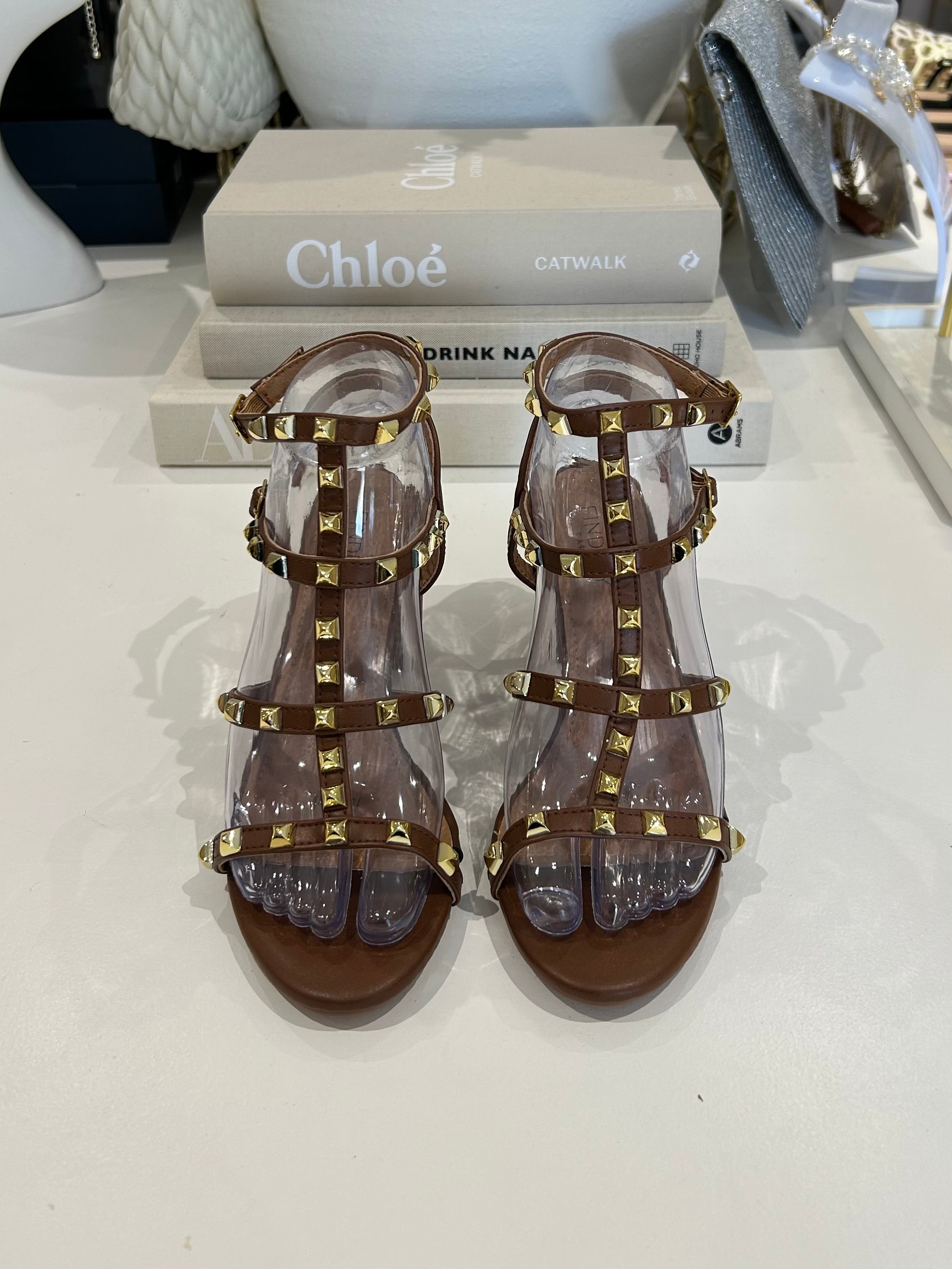 Gold Studded Block Heel Sandal (3 Colours)