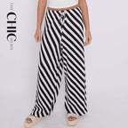Black Zebra Abstract Print Wide-Leg Drawstring Palazzo Pleated Pants