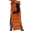 Women's Long Puffer Vest with Quilted Hood & Button Down Closure