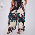 Red Rose Flower Abstract Print Palazzo Pleated Pants With Pockets