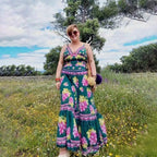 Green Grape Blossom Tropical Vineyard V-Neck Swimsuit & Skirt