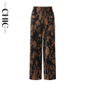 Vintage High-Waisted Drawstring Trousers with Botanical Print Pleated Pants