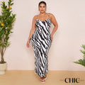 Plus Printed Striped Zebra Cowl Neck Bodycon Dress