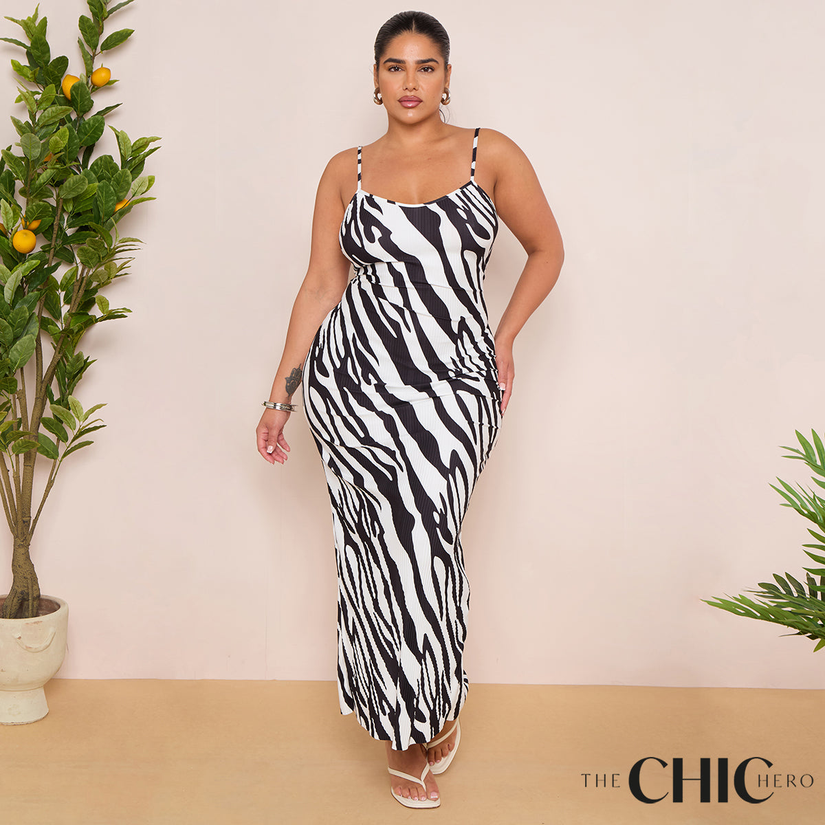 Plus Printed Striped Zebra Cowl Neck Bodycon Dress