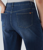 Plus Size FlexTM High Waisted Wide Leg Rolled Hem Washed Stretchy Knit Casual Jeans with Pockets