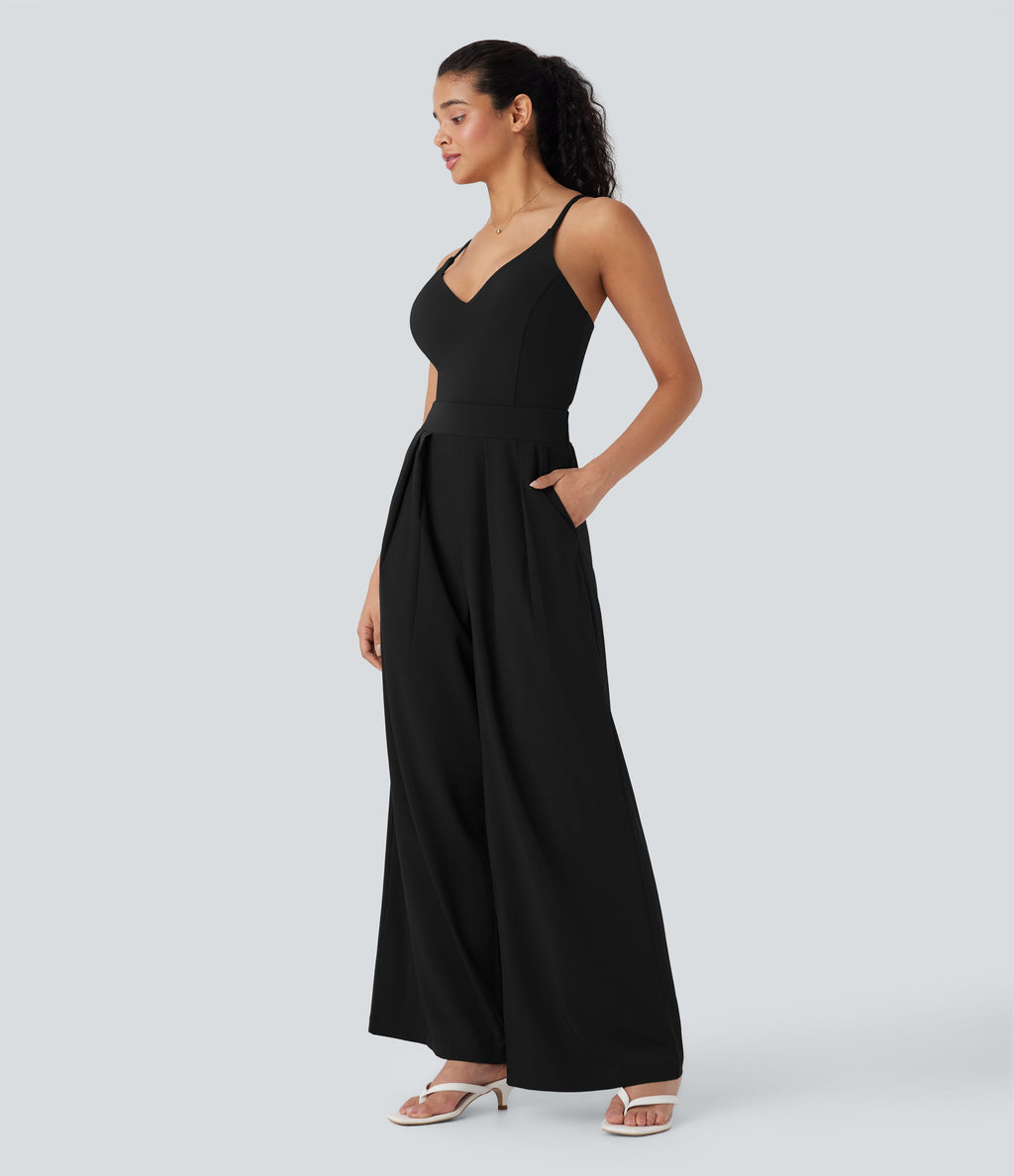 BreezefulTM Wide Leg Quick Dry Casual Slip Jumpsuit with Pockets-Easy Peezy Edition