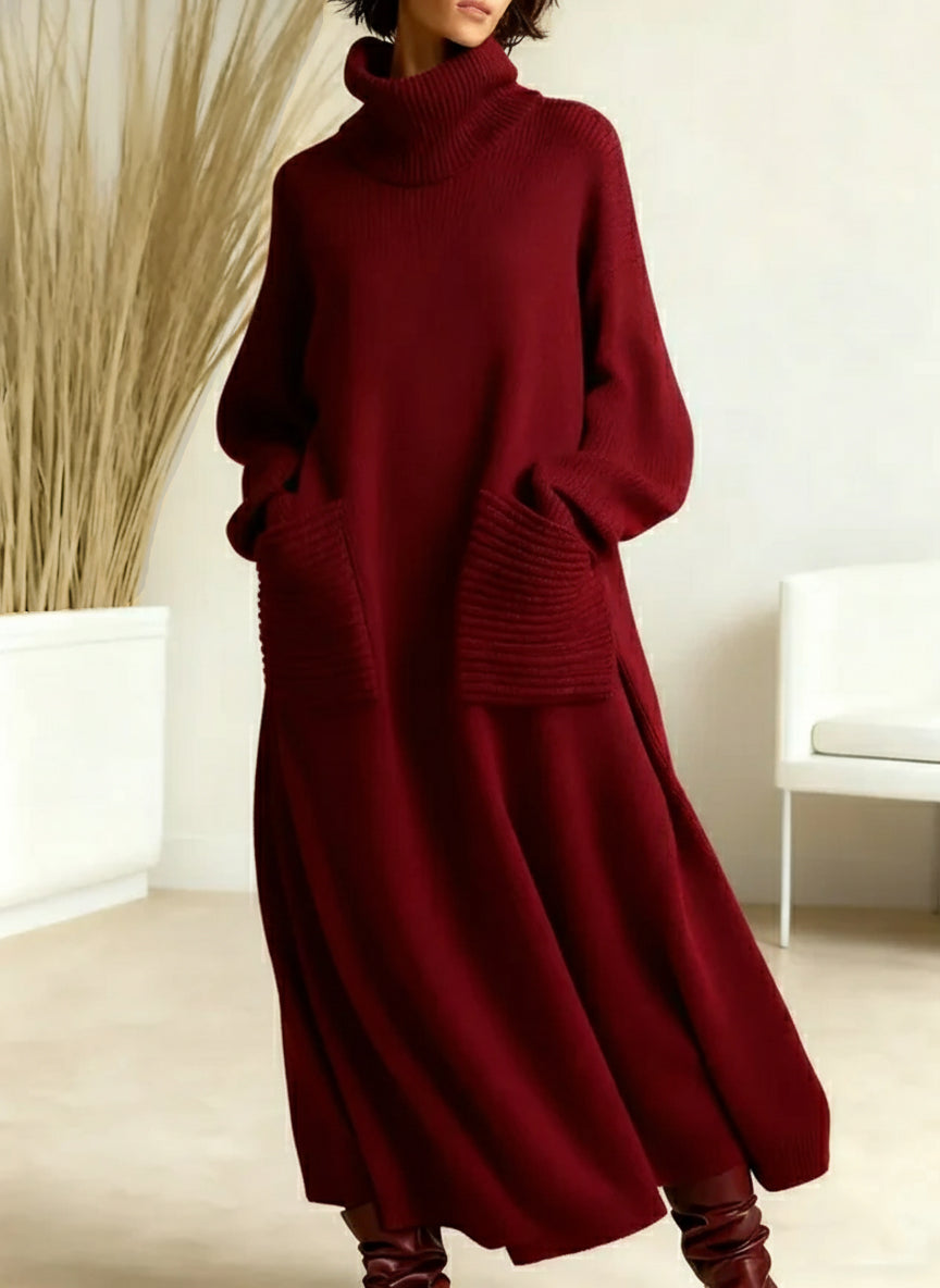 🔥 New Arrivals🔥 Women's Solid Color High-Neck Long-Sleeve Casual Loose Knit Dress