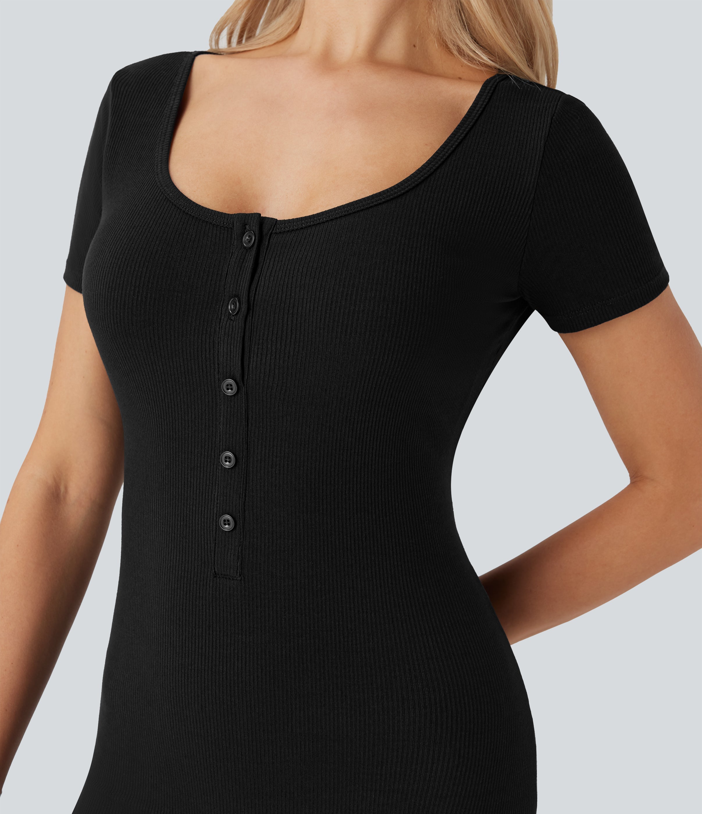 Henley Neck Short Sleeve Casual Romper