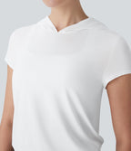 Hooded Short Sleeve Cut Out Yoga Sports Top