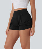 High Waisted Ruched Casual Shorts with Pockets