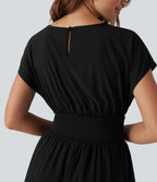 BreezefulTM Batwing Short Sleeve Flowy Quick Dry Mini Work Dress with Pockets