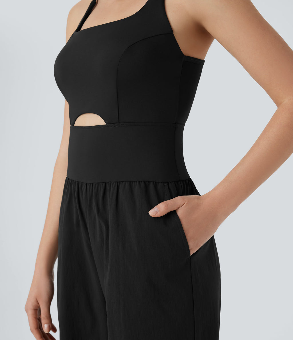 Water Repellent Crisscross Backless Side Pockets Ripstop Hiking Cargo Jumpsuit