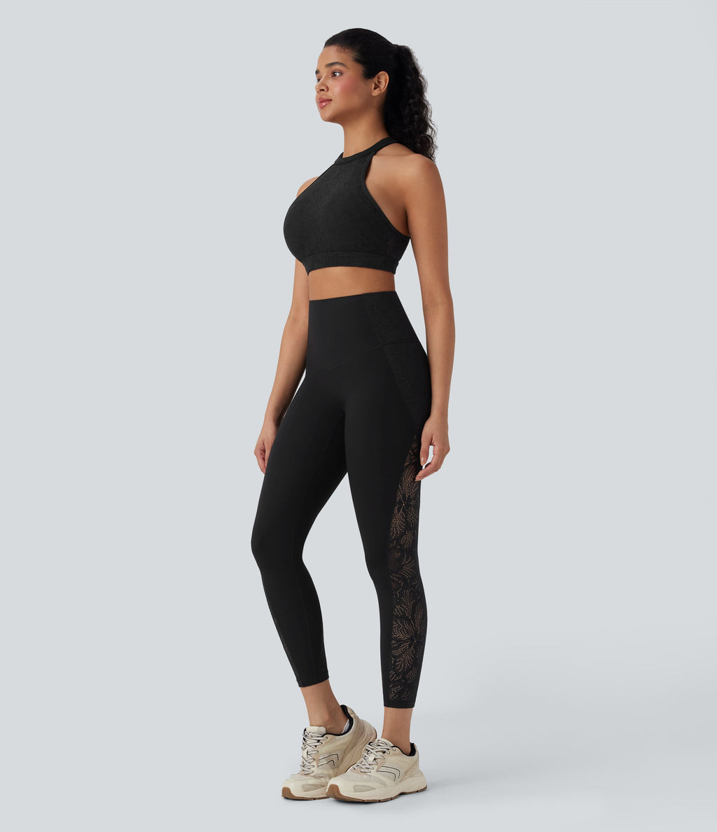 UltraSculptTM SoCinched High Waisted Tummy Control Contrast Lace Shaping Training Leggings with Pockets