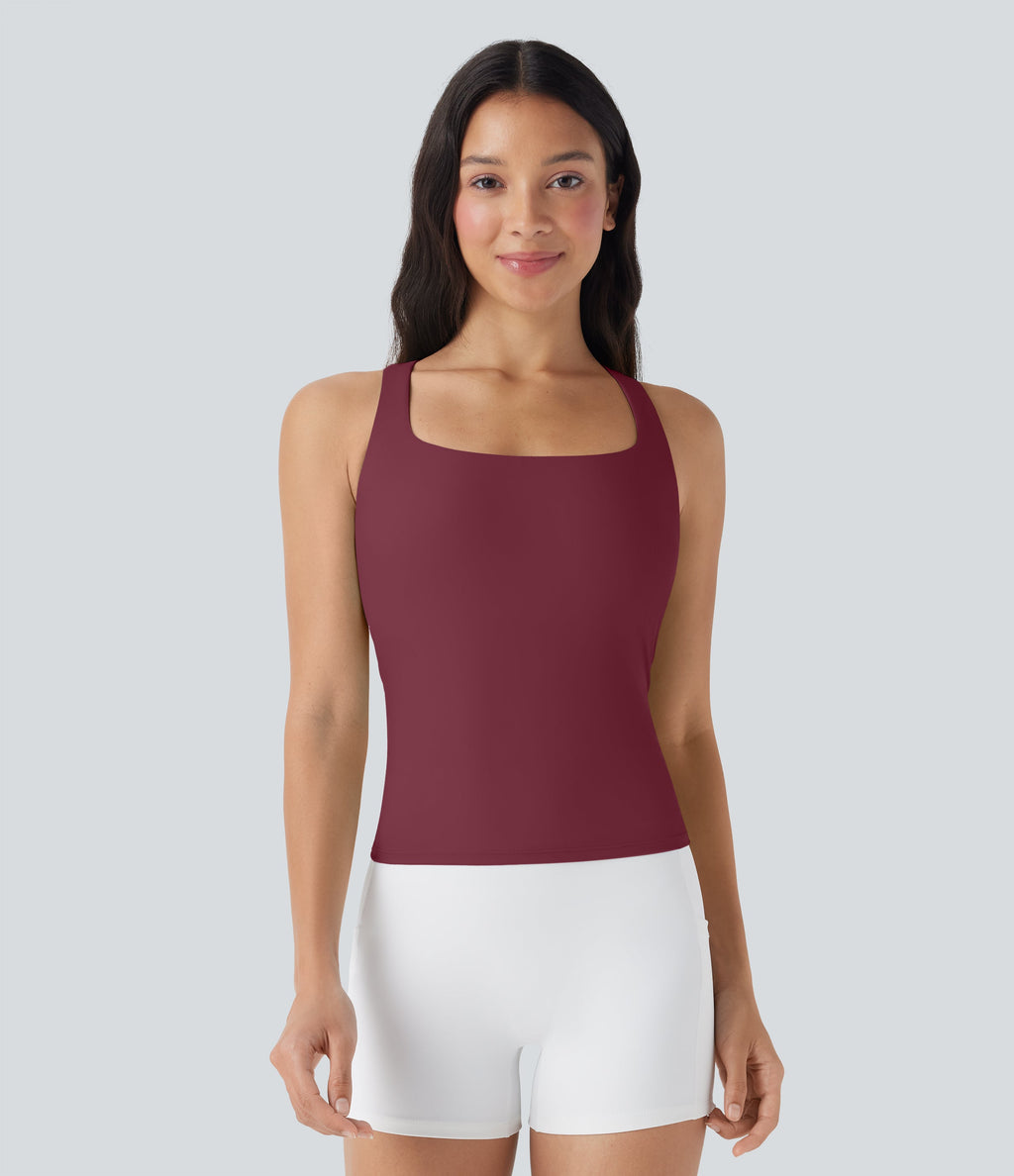 SoftlyZeroTM Airy Square Neck Cropped Cool Touch Running Tank Top-Longer Length-UPF50+