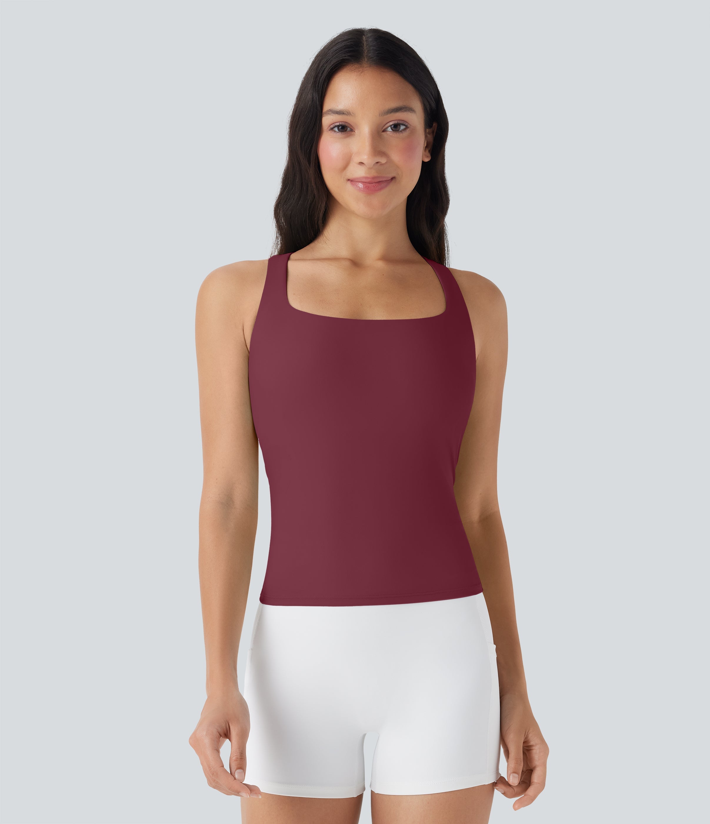 SoftlyZeroTM Airy Square Neck Cropped Cool Touch Running Tank Top-Longer Length-UPF50+