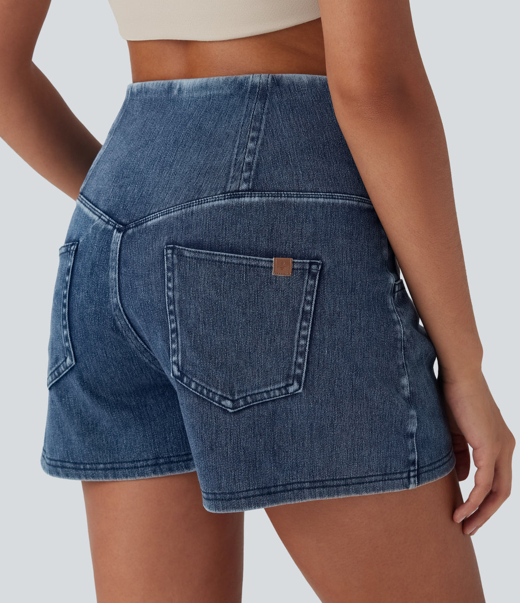 FlexTM SoCinched High Waisted Tummy Control Denim Casual Shorts 3'' with Pockets