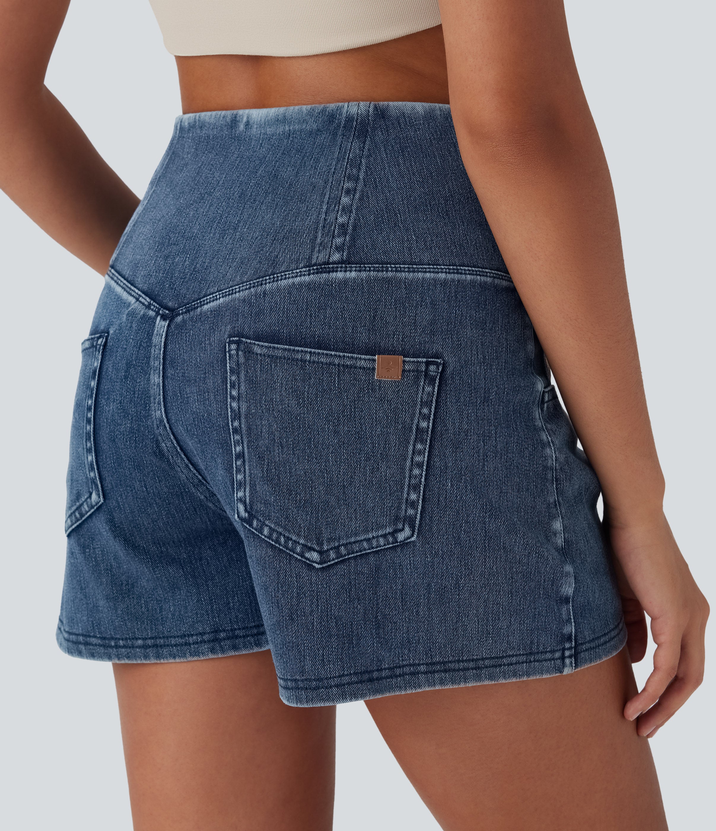 FlexTM SoCinched High Waisted Tummy Control Denim Casual Shorts 3'' with Pockets