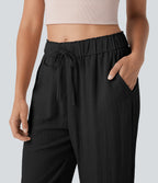Mid Rise Drawstring Casual Tapered Pants with Pockets