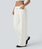 FlexTM Asymmetric Low Rise Zipper Pockets Baggy Wide Leg Washed Casual Jeans