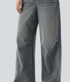FlexTM Low Rise Wide Leg Washed Casual Jeans with Pockets