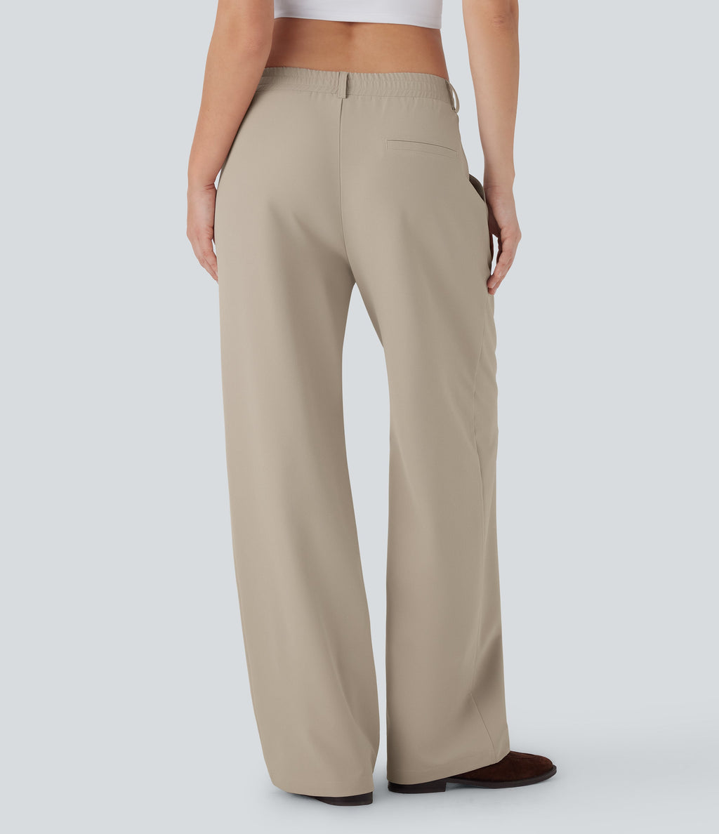 Quick Dry Low Rise Inside Drawstring Straight Leg Casual Pants with Pockets-UPF 40+