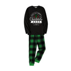 Christmas Family Matching Pajamas-Black Top and Green Plaid Pants Pjs Set with "Wish You A Merry Christmas 2025" Print