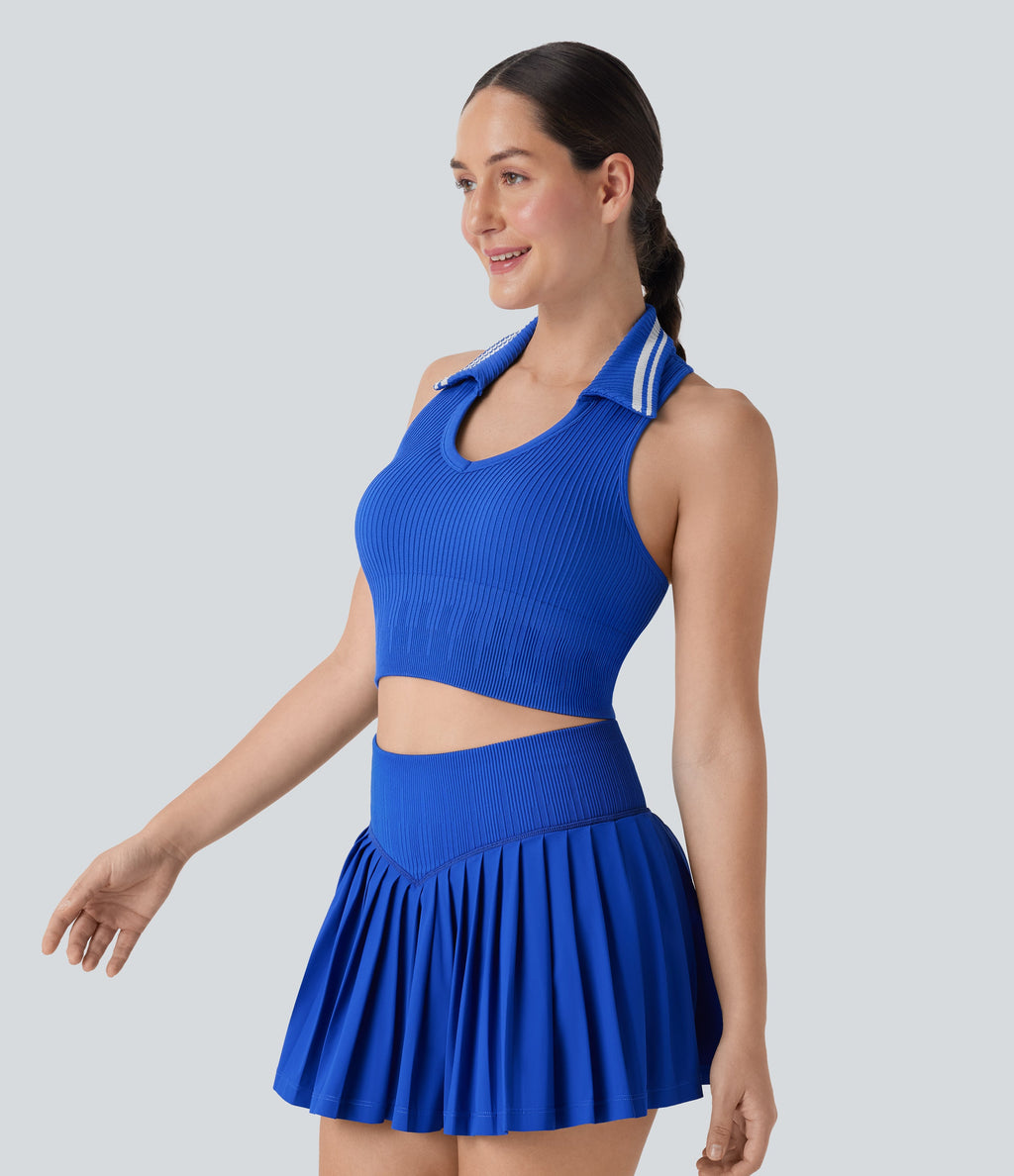 Seamless Flow Racerback Color Block Cropped Tennis Tank Top