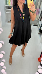 Ebby Plain V Neck loose Fit Necklace Dress