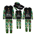 We Wish You a Merry Christmas Family Pajamas Set - Black Top / Christmas Tree Print Green Pants / Christmas Tree Print Sleeves