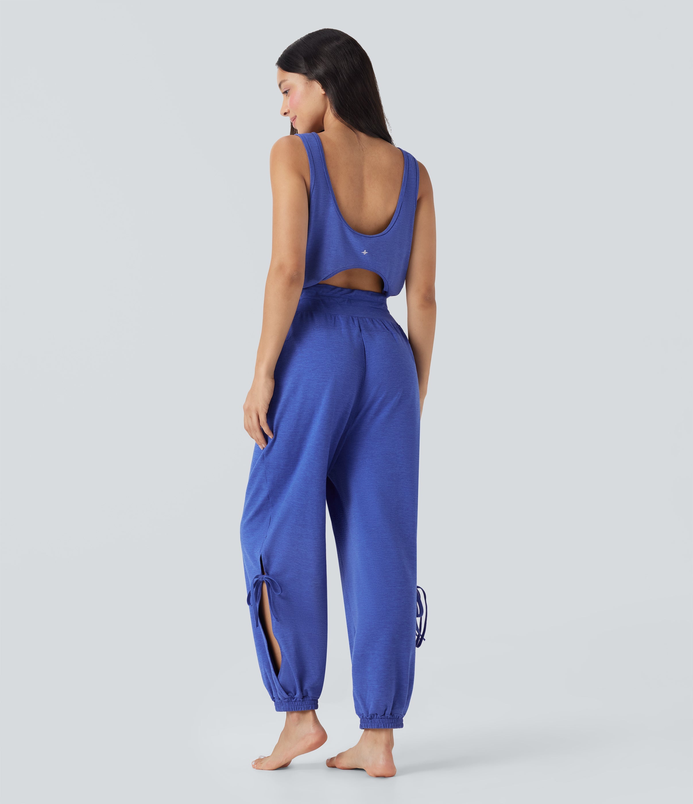 Sleeveless Cut Out Drawstring Yoga Jumpsuit with Pockets