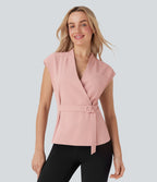 V Neck Sleeveless Wrapped Belted Work Jacket