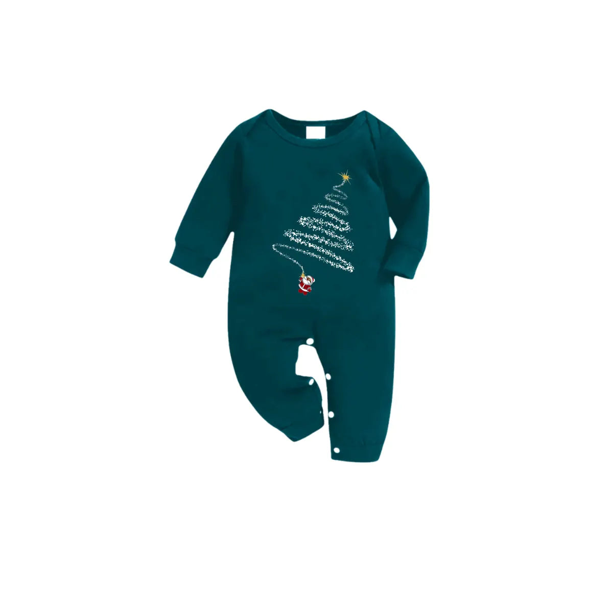 Christmas Family Matching Pajamas-Dark Green&Deer Patterned Pjs Set with Christmas Tree & Santa Pattern Print