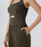 Water Repellent Crisscross Backless Side Pockets Ripstop Hiking Cargo Jumpsuit