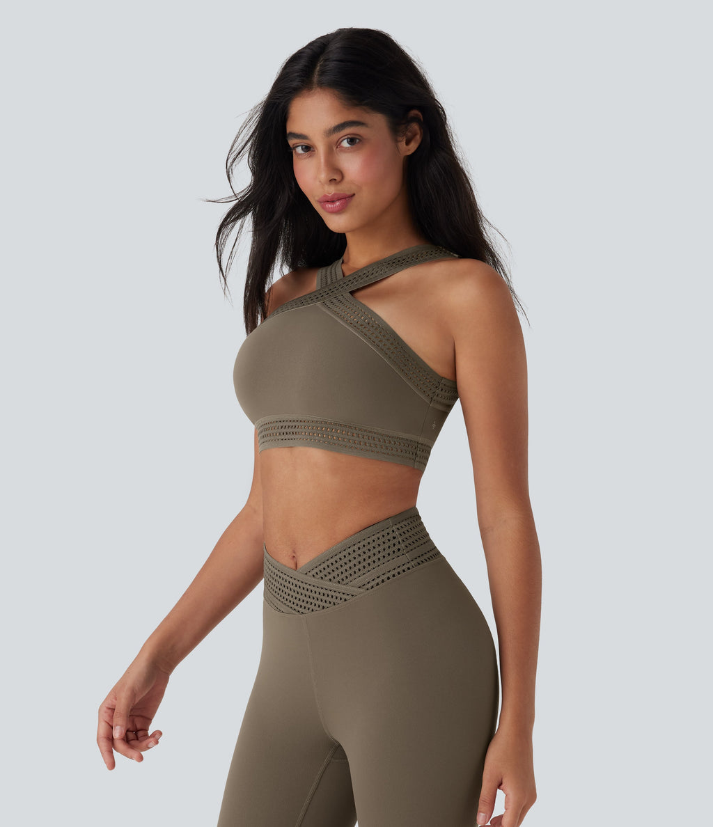 Light Support Crossover Cut Out Yoga Sports Bra