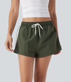 Low Rise Drawstring Color Block Built-in Underwear Casual Shorts with Pockets