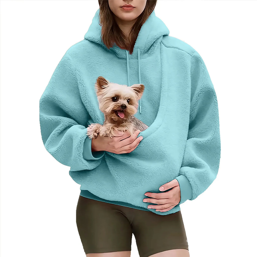 Flannel Pet Carrier Hoodie — Warm, Cozy & Convenient Kangaroo Pouch Sweatshirt for You and Your Pet