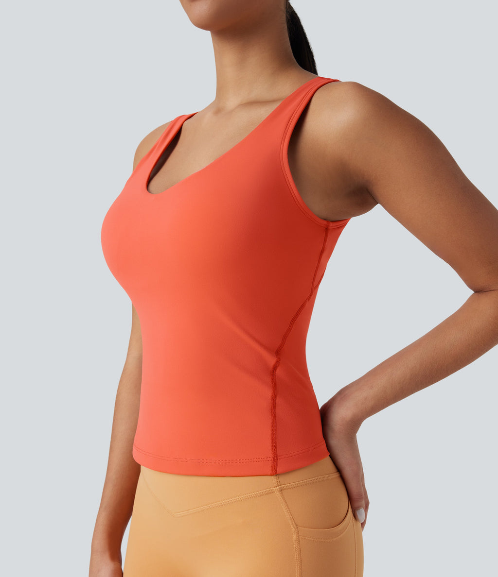 SoftlyZeroTM Plush Padded V Neck Running Tank Top-D/DD/DDD/F Cups