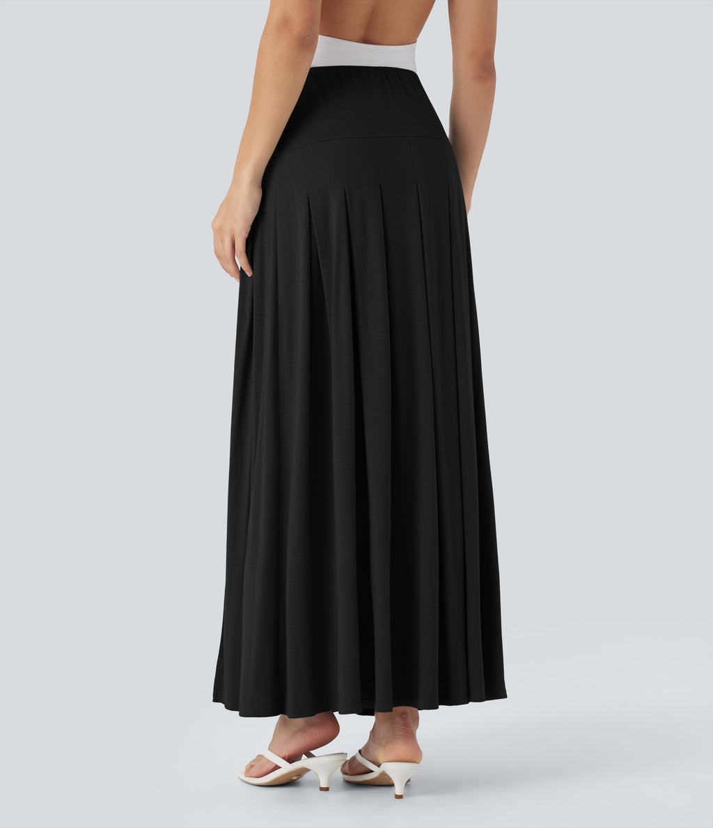 High Waisted Draped 2-in-1 Maxi Casual Skirt