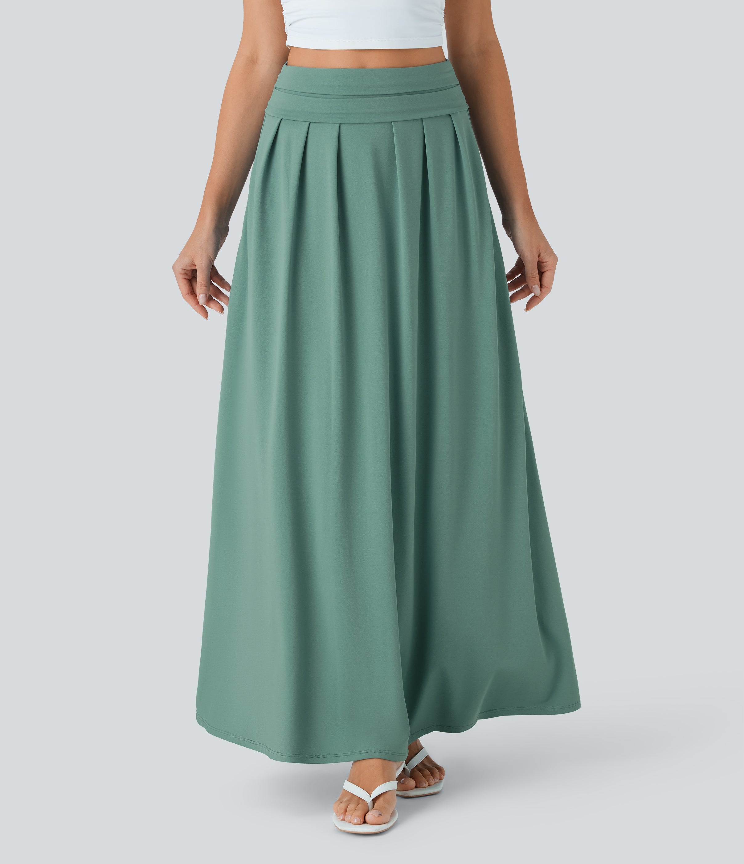 Socinched High Waisted Tummy Control Flare Maxi Casual Skirt with Pockets