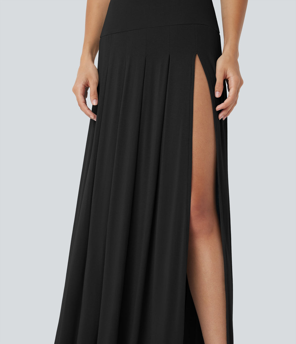 High Waisted Draped 2-in-1 Maxi Casual Skirt