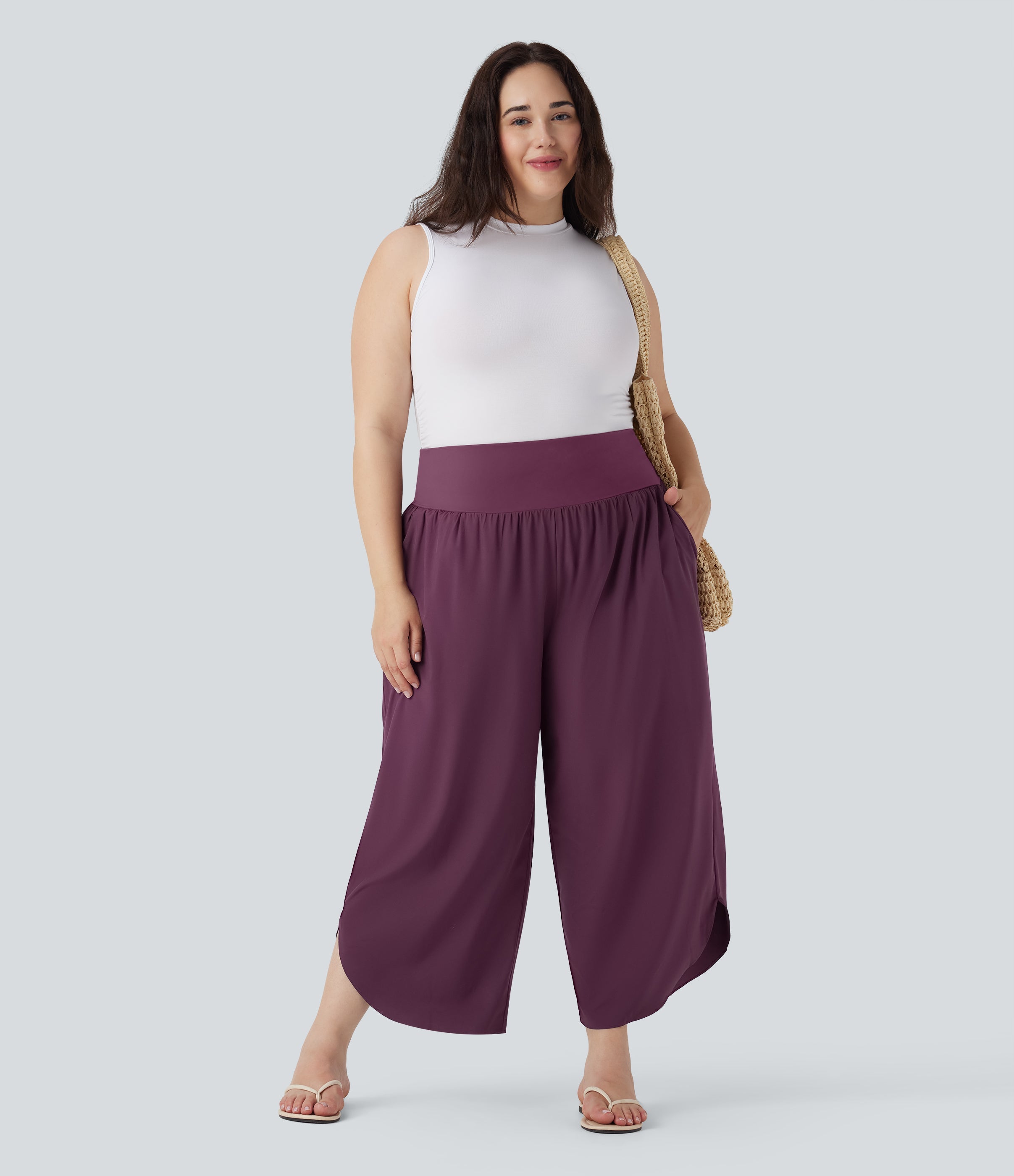 Plus Size BreezefulTM SoCinched High Waisted Tummy Control Hem Quick Dry Pants with Pockets