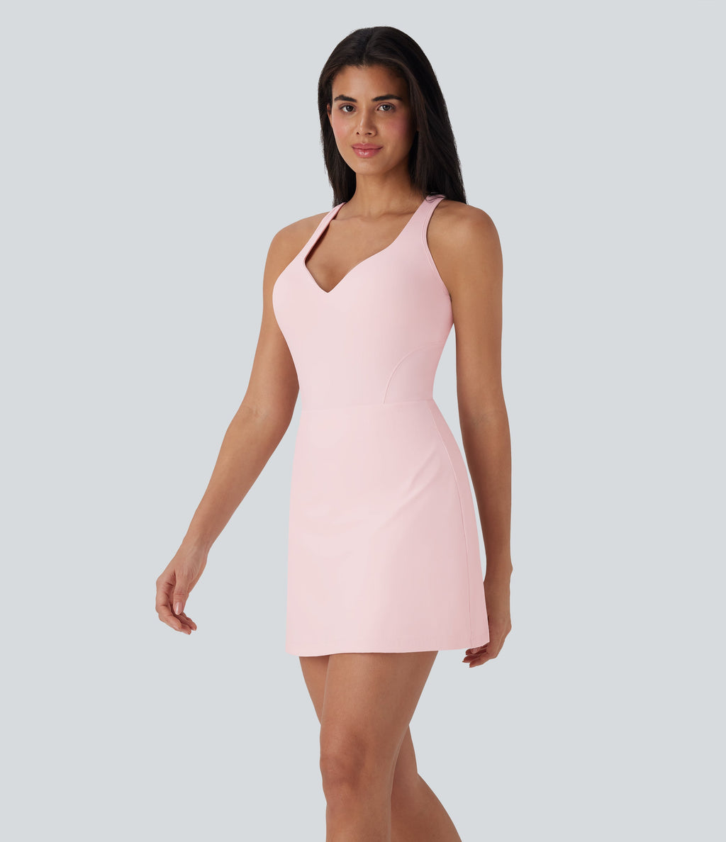 SoftlyZeroTM Plush Push-Up Molded Cups 2-in-1 Yoga Active Dress with Pockets-Easy Peezy-D/DD/DDD/F Cups