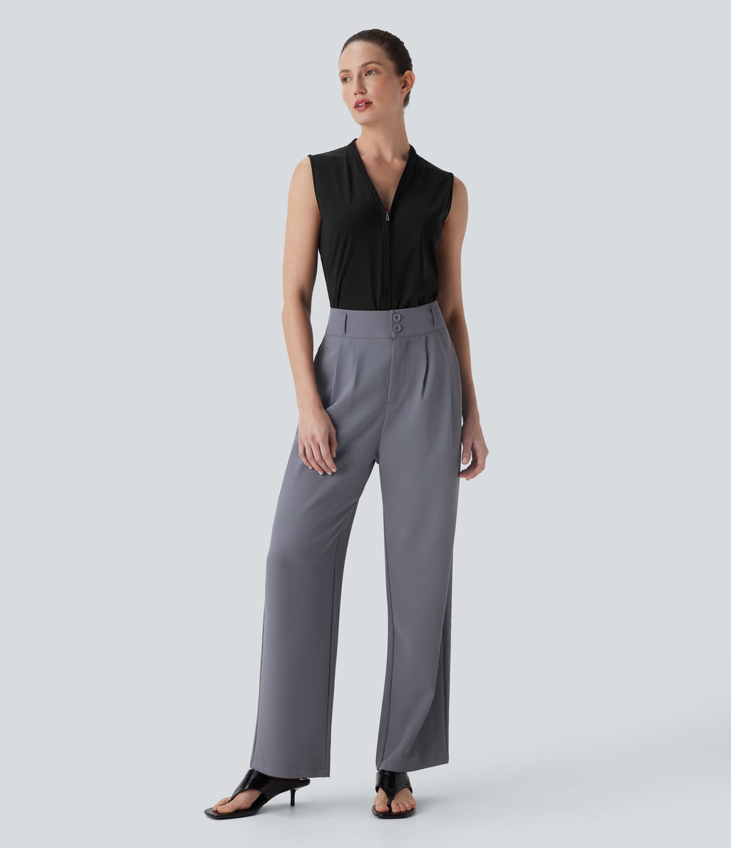 SoftlyZeroTM Airy V Neck Zipper Sleeveless Cool Touch Work Blouse-UPF50+