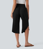 BreezefulTM SoCinched High Waisted Tummy Control Hem Quick Dry Capri Pants with Pockets