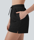 High Waisted Drawstring Waffle Yoga Shorts with Pockets