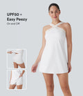 SoftlyzeroTM Airy Halter Cut Out Backless 2-in-1 Cool Touch Mini Yoga Active Dress with Side Pockets-Easy Peezy Edition-UPF50+