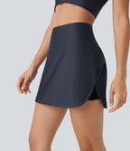 SoCinched High Waisted Tummy Control Butt Lifting Curved Hem 2-in-1 Sheen Yoga Skirt with Pockets
