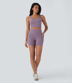 UltraSculptTM Cool Quick Dry SoCinched High Waisted Tummy Control Shaping Yoga Biker Shorts 5'' with Pockets-UPF50+