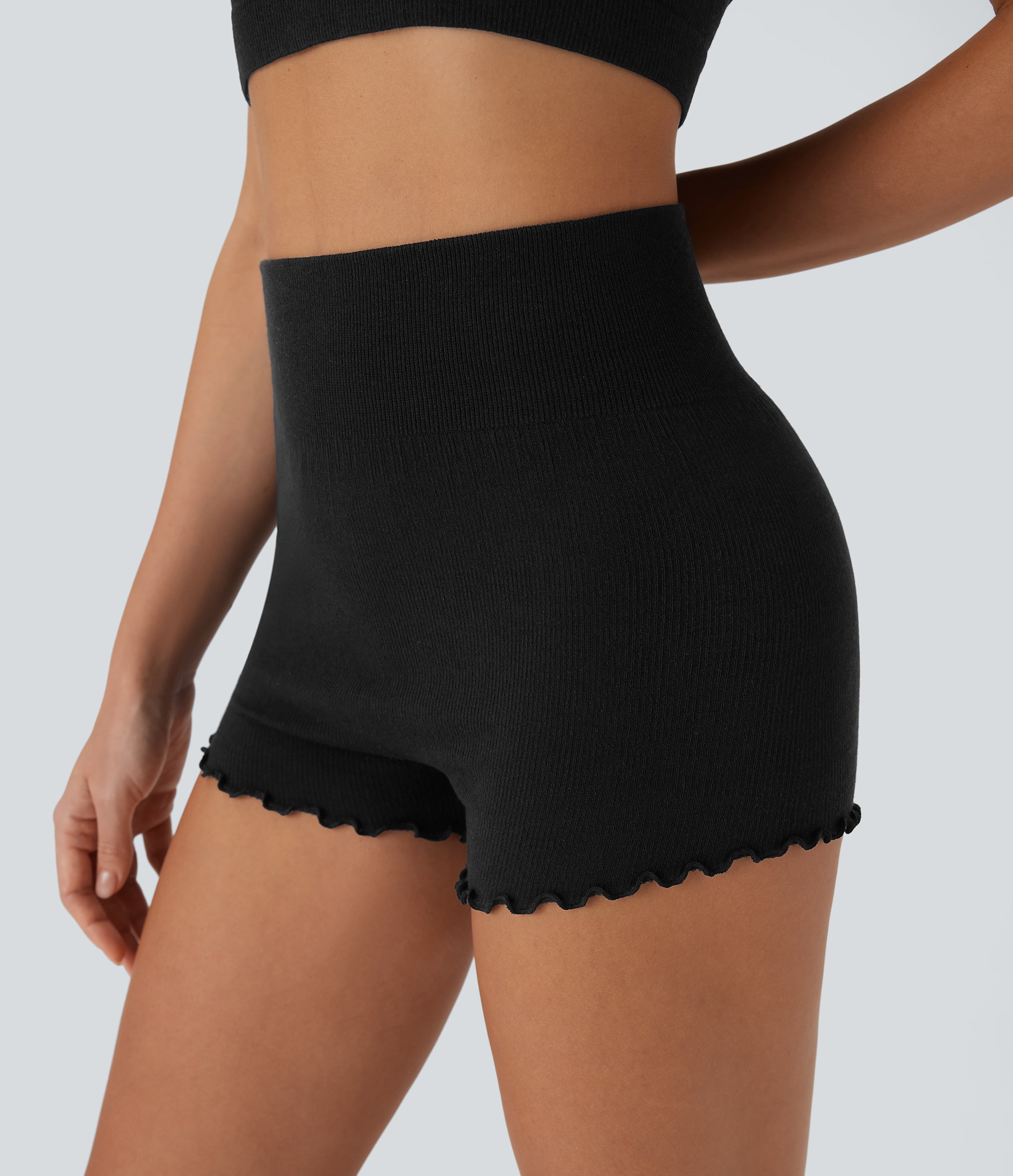 Seamless Flow High Waisted Lettuce Trim Lounge Shorts 2.5''